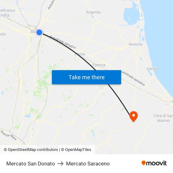 Mercato San Donato to Mercato Saraceno map