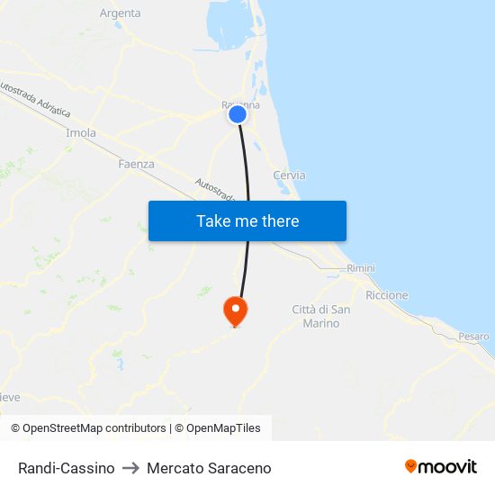 Randi-Cassino to Mercato Saraceno map