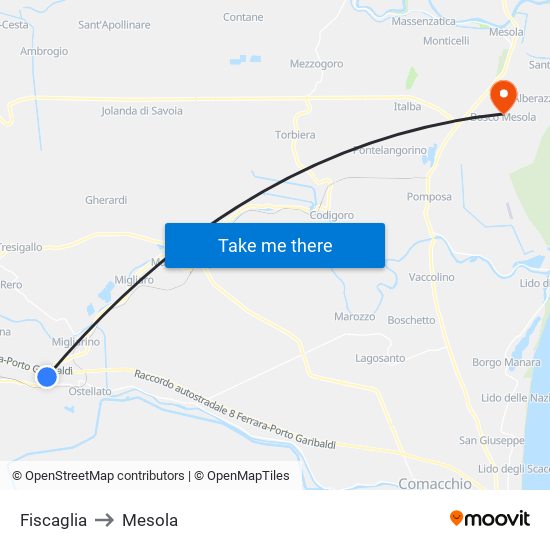 Fiscaglia to Mesola map