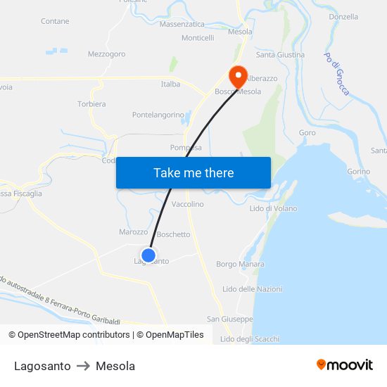 Lagosanto to Mesola map