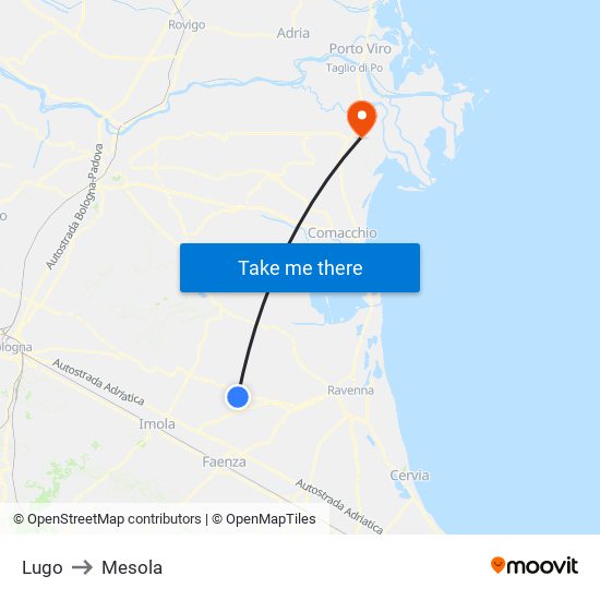Lugo to Mesola map