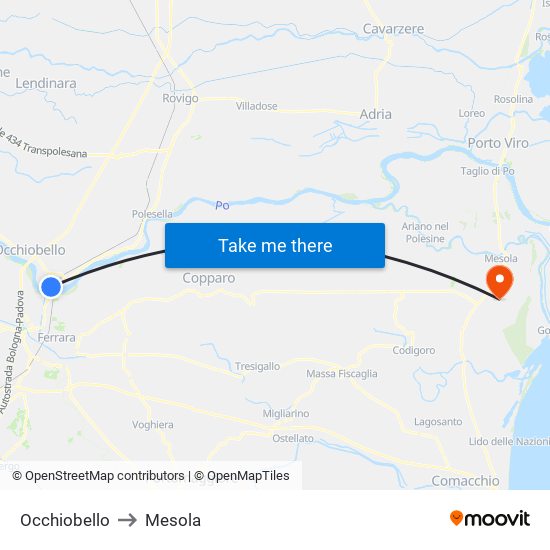 Occhiobello to Mesola map