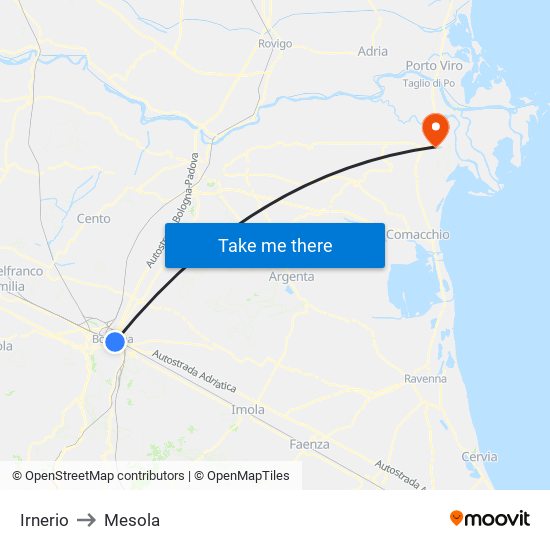 Irnerio to Mesola map