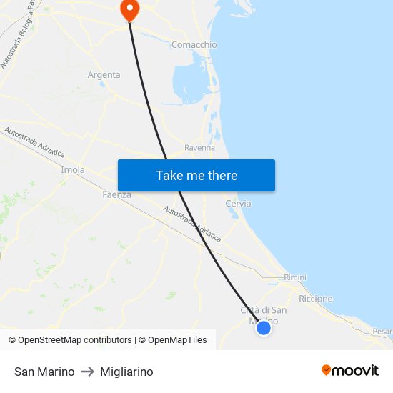 San Marino to Migliarino map