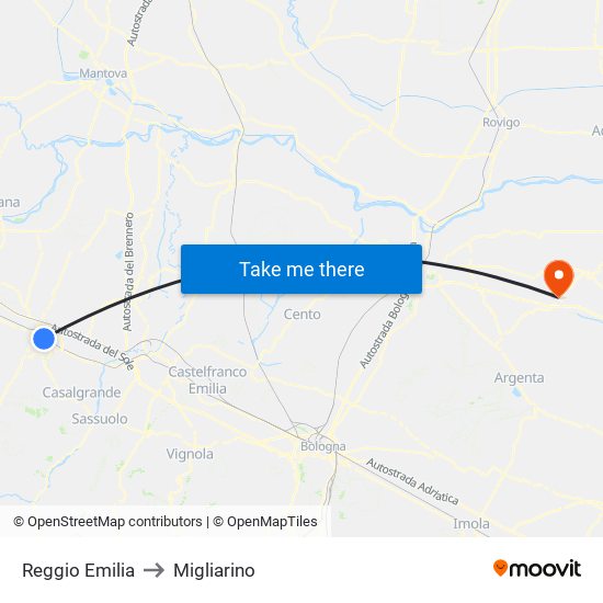 Reggio Emilia to Migliarino map
