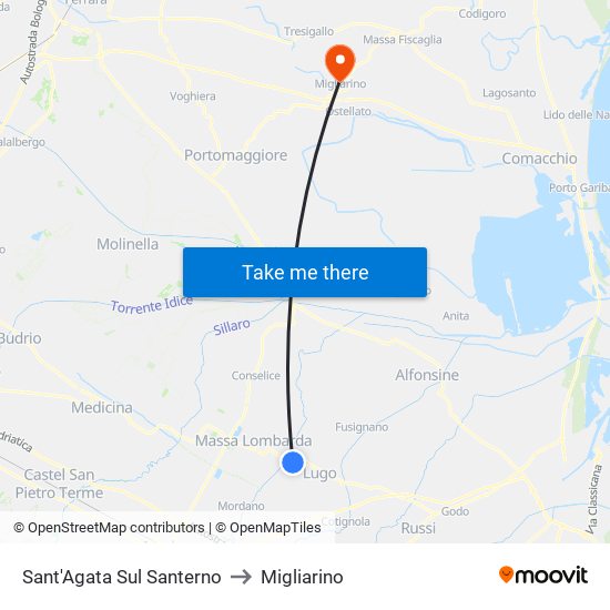 Sant'Agata Sul Santerno to Migliarino map