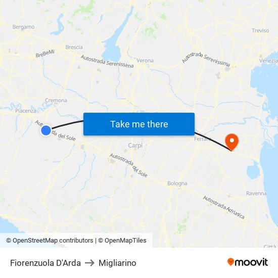 Fiorenzuola D'Arda to Migliarino map