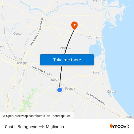 Castel Bolognese to Migliarino map