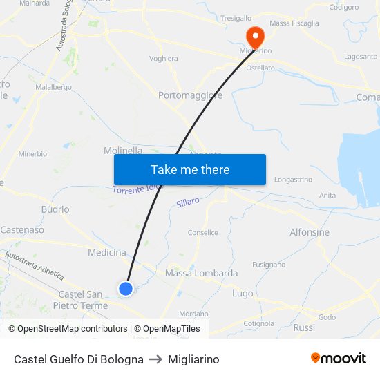 Castel Guelfo Di Bologna to Migliarino map