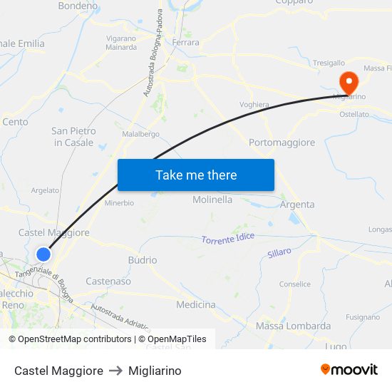 Castel Maggiore to Migliarino map