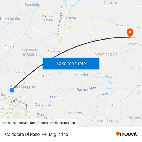 Calderara Di Reno to Migliarino map