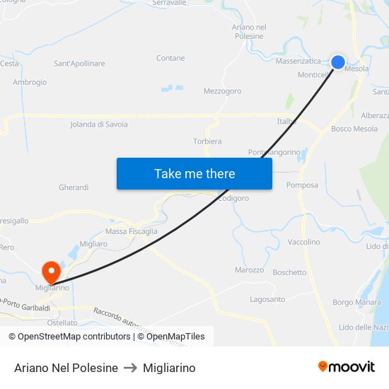 Ariano Nel Polesine to Migliarino map