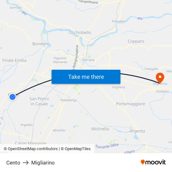 Cento to Migliarino map