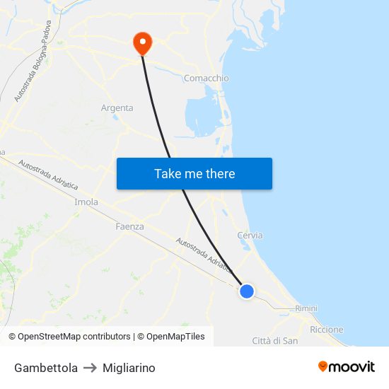 Gambettola to Migliarino map