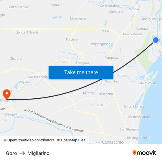 Goro to Migliarino map