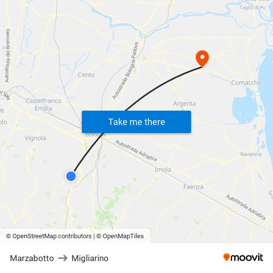 Marzabotto to Migliarino map