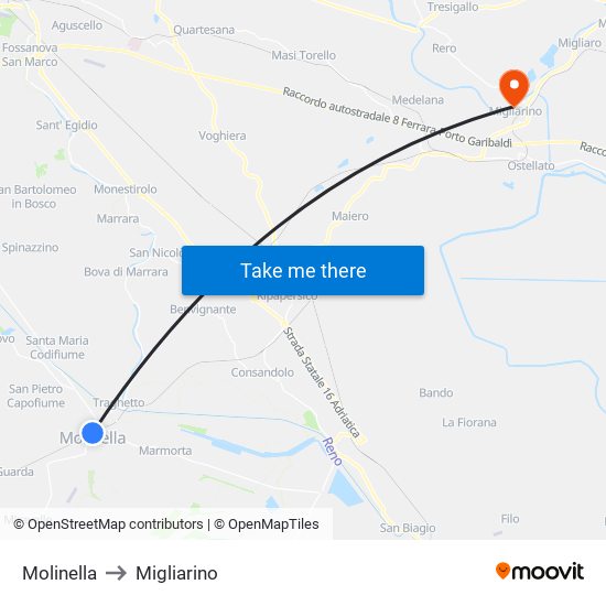 Molinella to Migliarino map