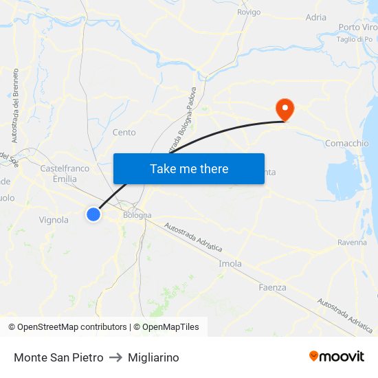 Monte San Pietro to Migliarino map