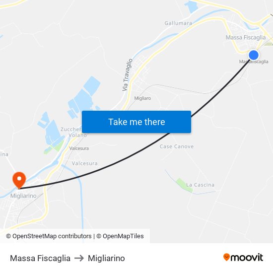 Massa Fiscaglia to Migliarino map
