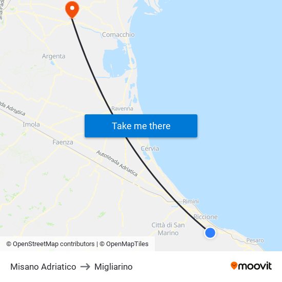 Misano Adriatico to Migliarino map