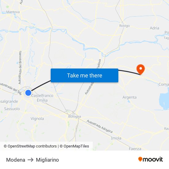 Modena to Migliarino map