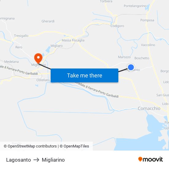 Lagosanto to Migliarino map