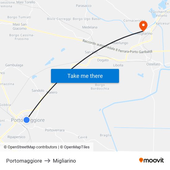 Portomaggiore to Migliarino map