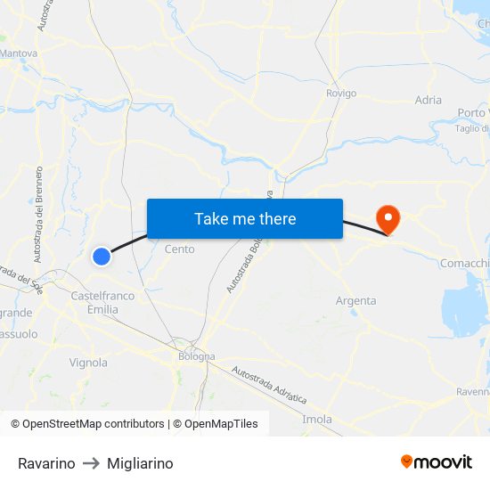 Ravarino to Migliarino map