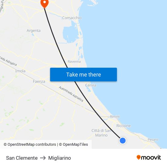 San Clemente to Migliarino map