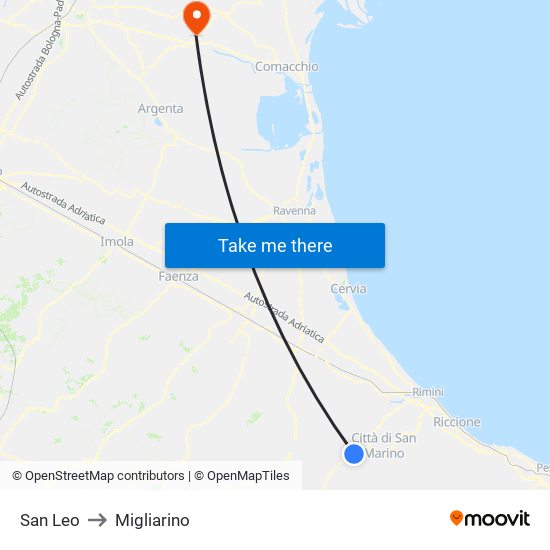 San Leo to Migliarino map