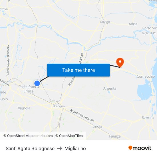 Sant' Agata Bolognese to Migliarino map