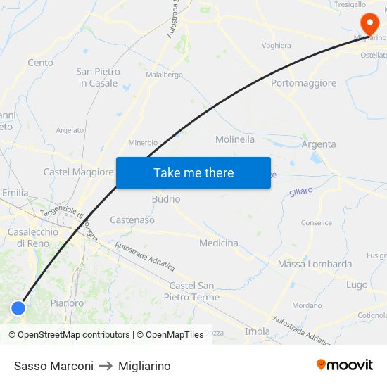 Sasso Marconi to Migliarino map