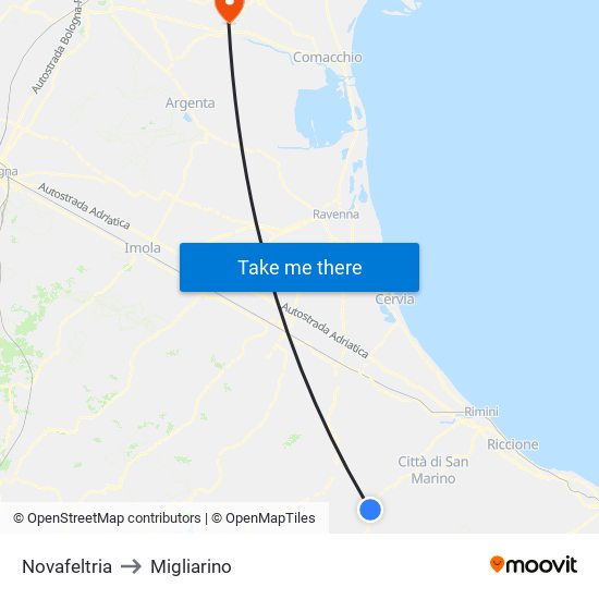 Novafeltria to Migliarino map