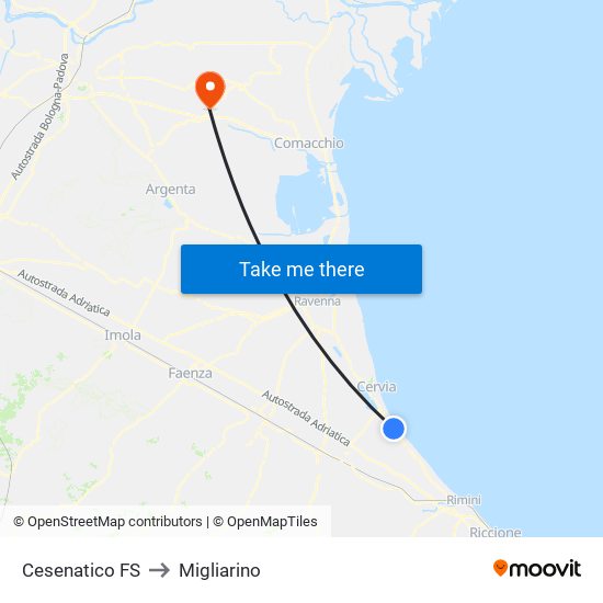 Cesenatico FS to Migliarino map