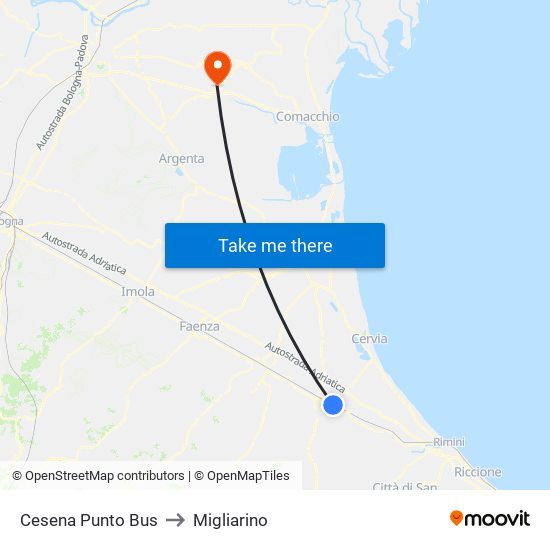 Cesena Punto Bus to Migliarino map