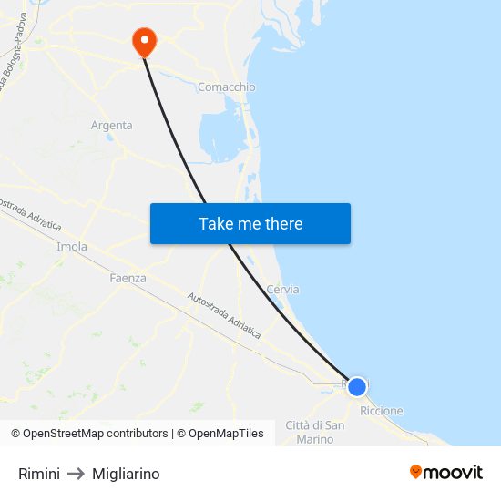 Rimini to Migliarino map