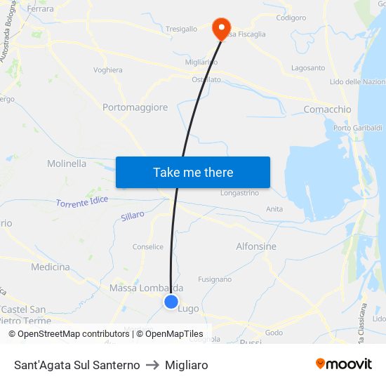 Sant'Agata Sul Santerno to Migliaro map