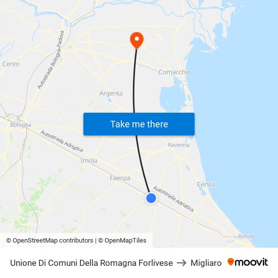 Unione Di Comuni Della Romagna Forlivese to Migliaro map