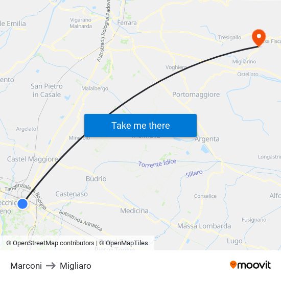 Marconi to Migliaro map