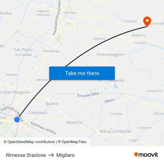 Rimesse Stazione to Migliaro map