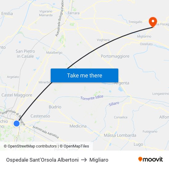 Ospedale Sant'Orsola Albertoni to Migliaro map