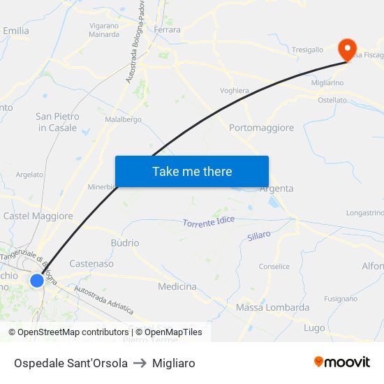 Ospedale Sant'Orsola to Migliaro map