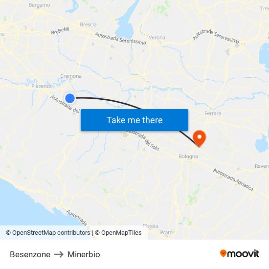 Besenzone to Minerbio map