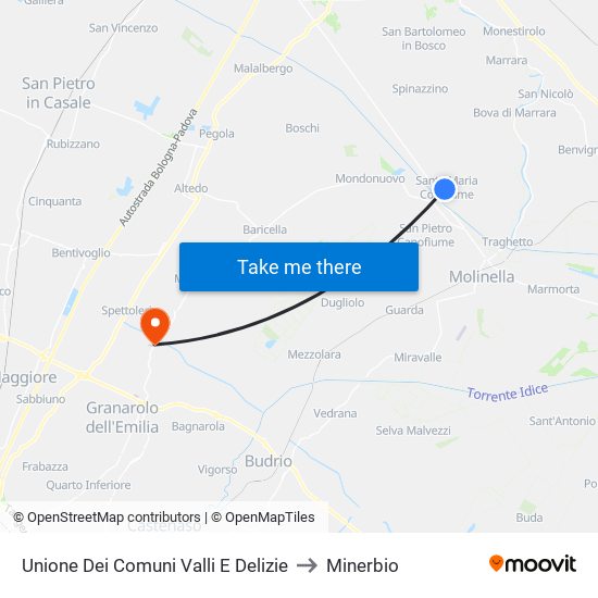 Unione Dei Comuni Valli E Delizie to Minerbio map