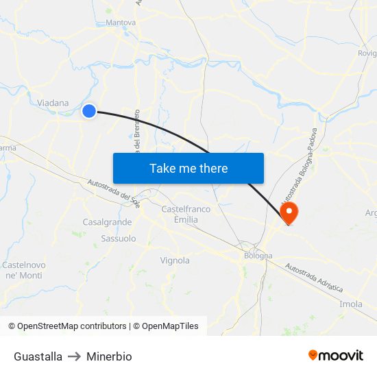 Guastalla to Minerbio map