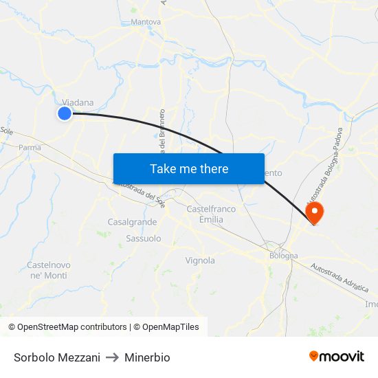 Sorbolo Mezzani to Minerbio map