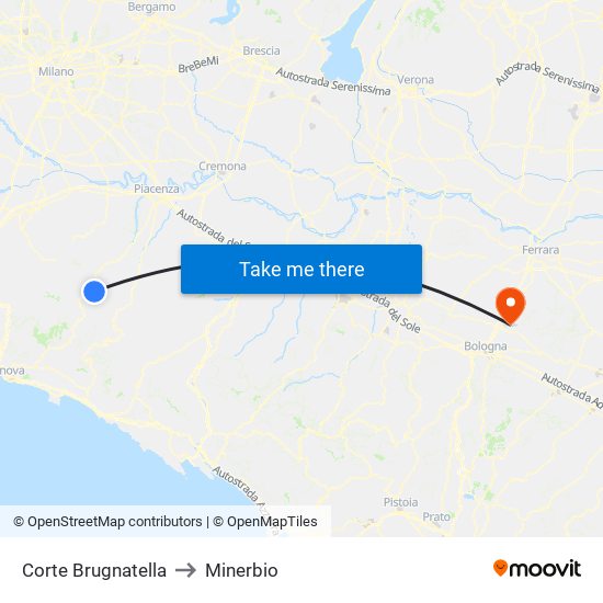 Corte Brugnatella to Minerbio map