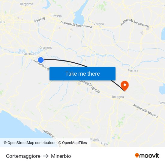 Cortemaggiore to Minerbio map
