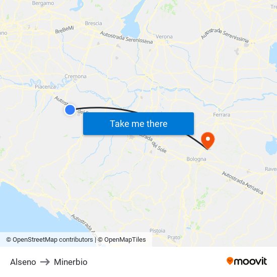 Alseno to Minerbio map