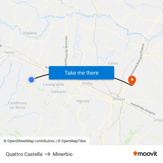 Quattro Castella to Minerbio map
